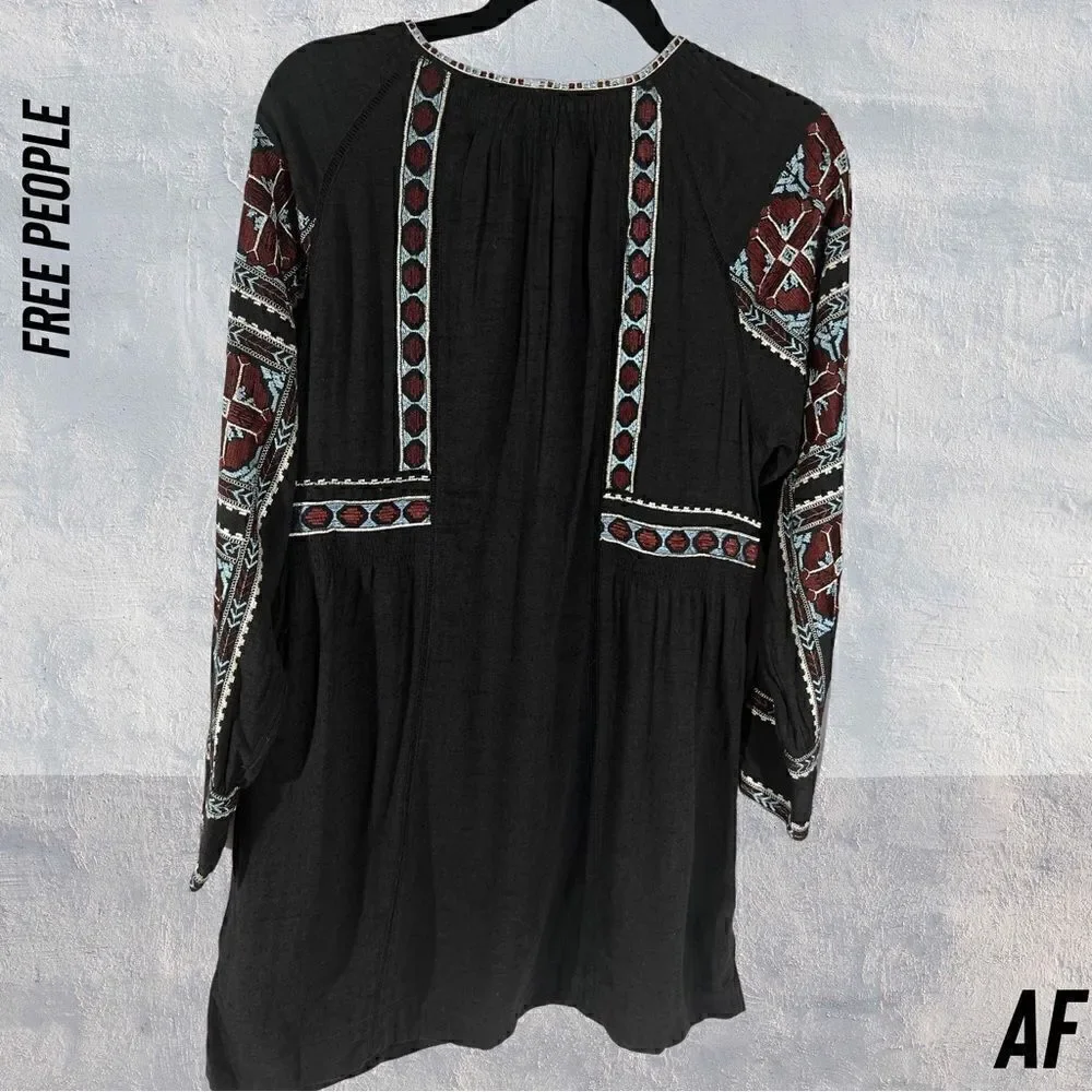 FREE PEOPLE ALL MY LOVE EMBROIDERED MINI DRESS IN BLACK NEW XS